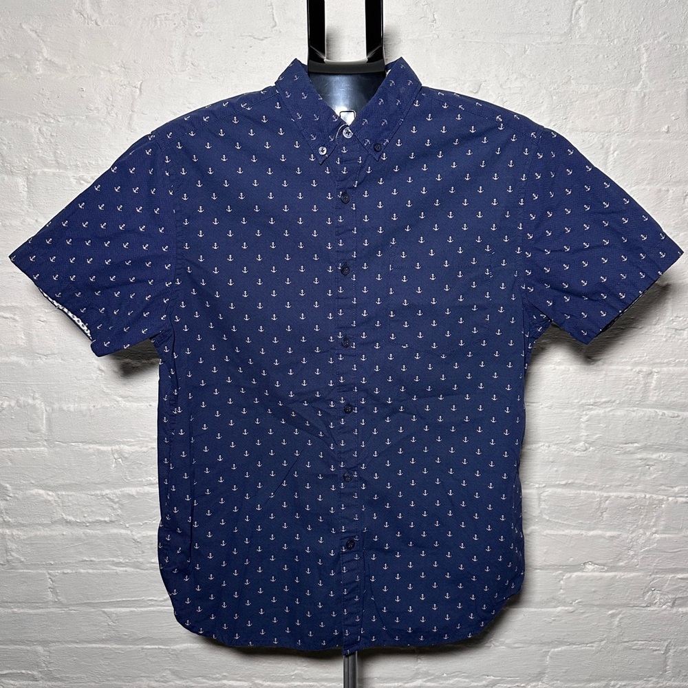 Cactus Man anchor prints pattern slim fit short sleeve shirt